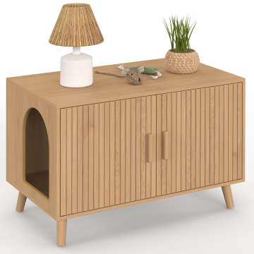 Maison de toilette lattes pour chat litière intégrée