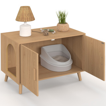 Maison de toilette lattes pour chat litière intégrée