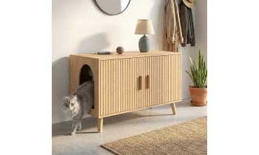 Maison de toilette lattes pour chat litière intégrée