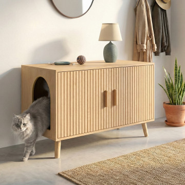 Maison de toilette lattes pour chat litière intégrée