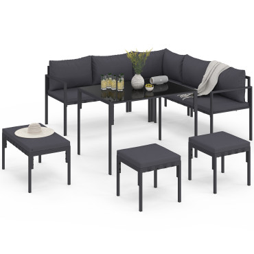 Salon de jardin Tropéa 8 places gris 2 en 1