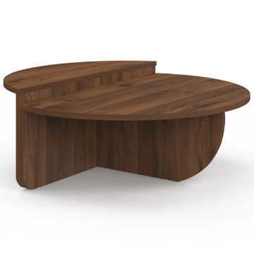 Tables basses rondes asymétriques effet bois noyer