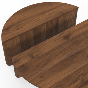 Tables basses rondes asymétriques effet bois noyer