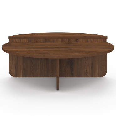 Tables basses rondes asymétriques effet bois noyer