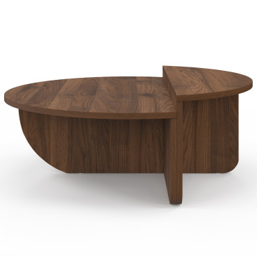 Tables basses rondes asymétriques effet bois noyer