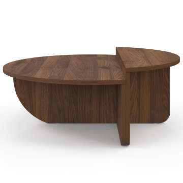 Tables basses rondes asymétriques effet bois noyer