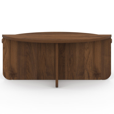 Tables basses rondes asymétriques effet bois noyer