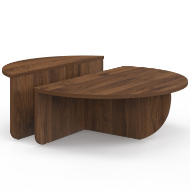 Tables basses rondes asymétriques effet bois noyer