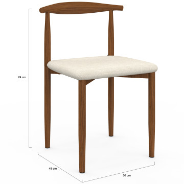 Chaises Adam tissu beige pieds effet bois noyer - lot de 6