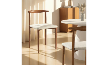 Chaises Adam tissu beige pieds effet bois noyer - lot de 6