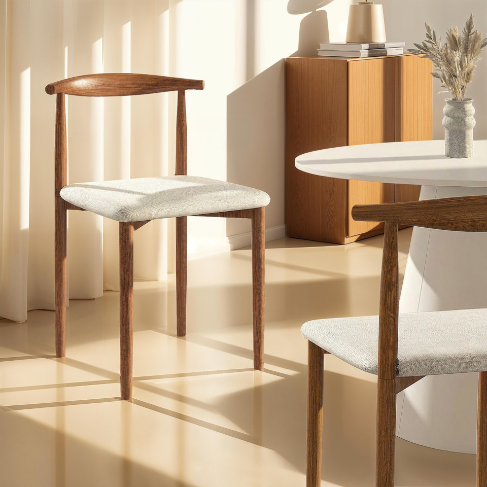 Chaises Adam tissu beige pieds effet bois noyer - lot de 6