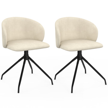 Chaises Léona pivotantes velours crème pieds métal - lot de 2