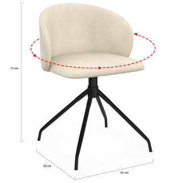 Chaises Léona pivotantes velours crème pieds métal - lot de 2