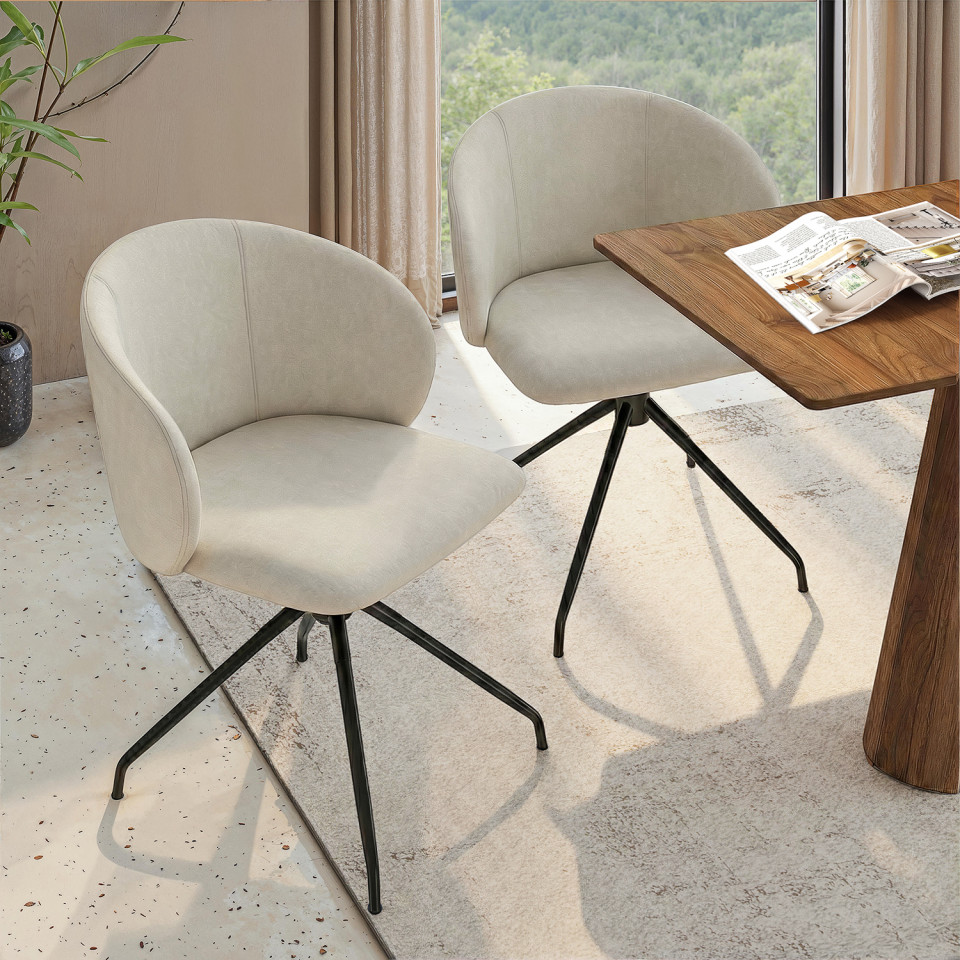 Chaises Léona pivotantes velours crème pieds métal - lot de 2