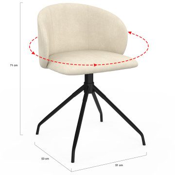 Chaises Léona pivotantes velours crème pieds métal - lot de 4