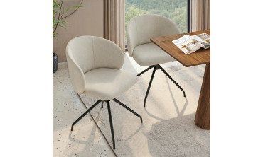 Chaises Léona pivotantes velours crème pieds métal - lot de 4