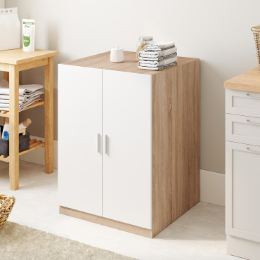 Meuble machine à laver Will effet hêtre 2 portes blanches