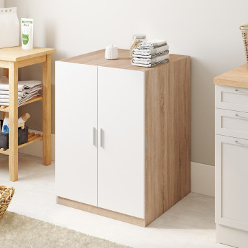 Meuble machine à laver Will effet hêtre 2 portes blanches