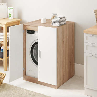 Meuble machine à laver Will effet hêtre 2 portes blanches