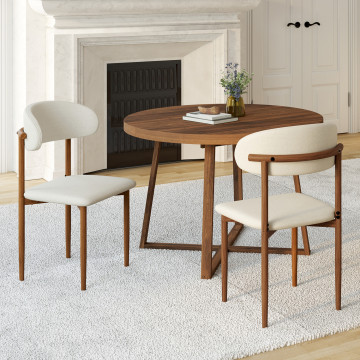 Chaises Callisto tissu beige pieds effet noyer - lot de 6