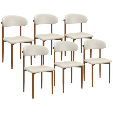 Chaises Callisto tissu beige pieds effet noyer - lot de 6