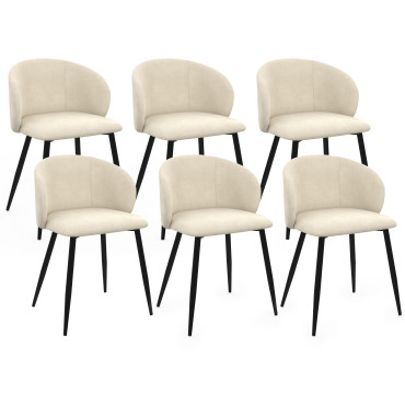 Chaises Léona velours crème pieds métal noirs - lot de 6