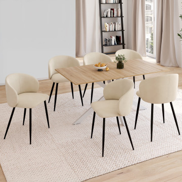 Chaises Léona velours crème pieds métal noirs - lot de 6