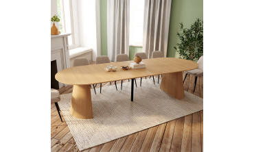 Table à manger ronde extensible Elvis effet hêtre Ø110-300cm