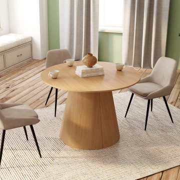 Table à manger ronde extensible Elvis effet hêtre Ø110-300cm