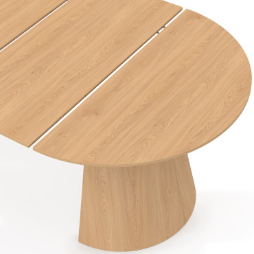 Table à manger ronde extensible Elvis effet hêtre Ø110-300cm