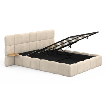Lit coffre Bubble 140x190cm velours beige chevets intégrés