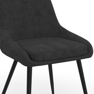 Chaises Olivia velours noir pieds métal noirs - lot de 6