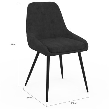 Chaises Olivia velours noir pieds métal noirs - lot de 6