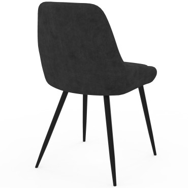 Chaises Olivia velours noir pieds métal noirs - lot de 6