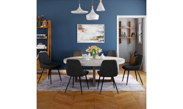 Chaises Olivia velours noir pieds métal noirs - lot de 6