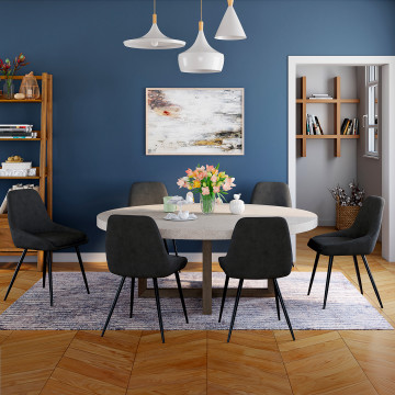 Chaises Olivia velours noir pieds métal noirs - lot de 6