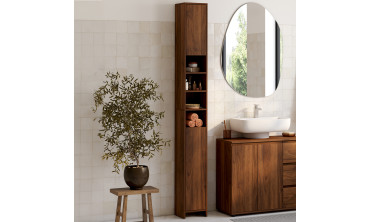 Colonne salle de bain Tom effet noyer 2 portes 4 niches