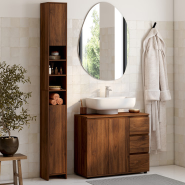 Colonne salle de bain Tom effet noyer 2 portes 4 niches