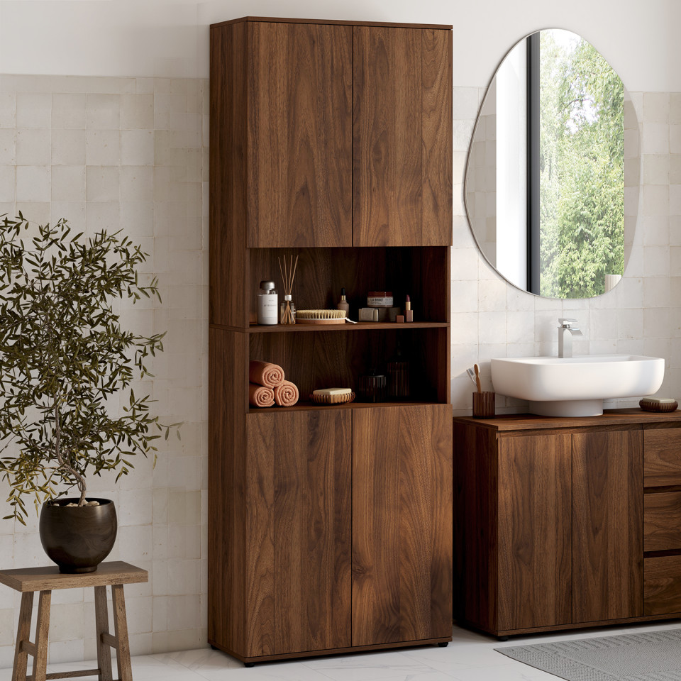 Armoire salle de bain Tom effet noyer 4 portes