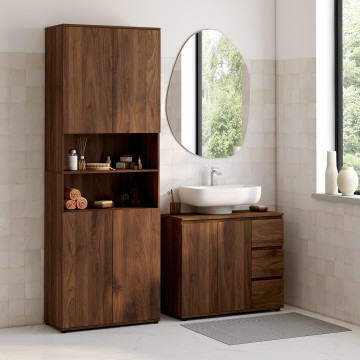 Armoire salle de bain Tom effet noyer 4 portes
