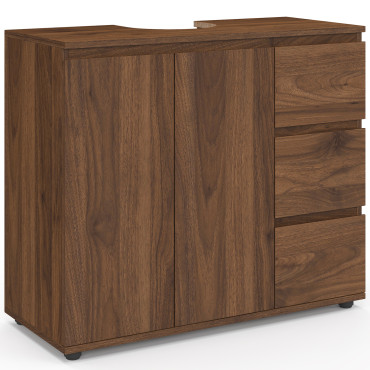 Meuble sous vasque Tom effet noyer placards et tiroirs