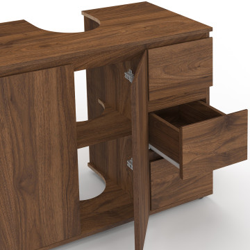 Meuble sous vasque Tom effet noyer placards et tiroirs