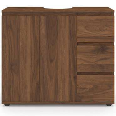 Meuble sous vasque Tom effet noyer placards et tiroirs