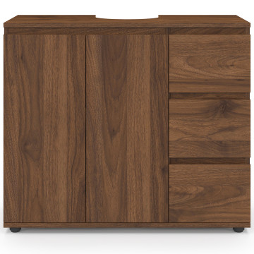 Meuble sous vasque Tom effet noyer placards et tiroirs