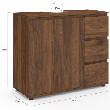 Meuble sous vasque Tom effet noyer placards et tiroirs