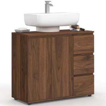 Meuble sous vasque Tom effet noyer placards et tiroirs