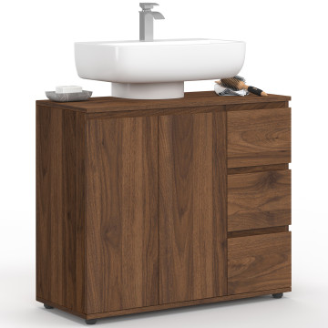 Meuble sous vasque Tom effet noyer placards et tiroirs