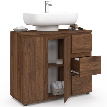 Meuble sous vasque Tom effet noyer placards et tiroirs