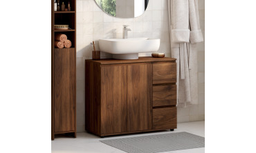 Meuble sous vasque Tom effet noyer placards et tiroirs