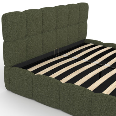 Lit coffre Bubble 160x200cm bouclette vert kaki